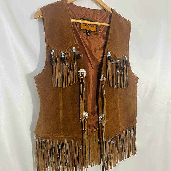 Dream apparel Jackets & Blazers - Brown Suede Fringe Vest with Turquoise bead Accents. festival concert.VINTAGE!